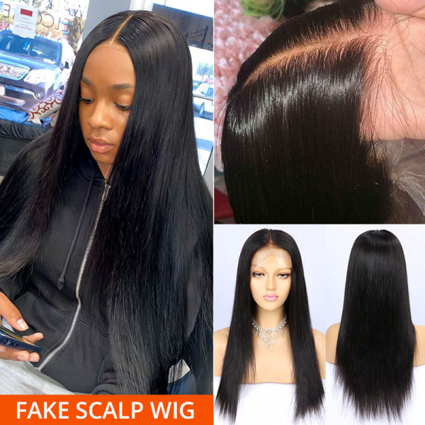 Fake Scalp Wigs Straight Lace Front Human Hair Wigs Pre Plucked -Wigginshair