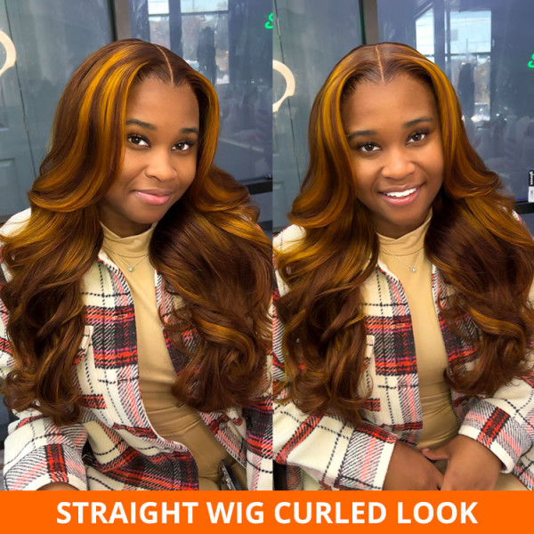 Ginger Brown Highlight Lace Front Wigs Human Hair -Wigginshair