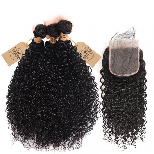Best Peruvian Curly Hair Products 3PC Curly Weaves With Closures 4×4 Lace  Closure -Wigginshair
