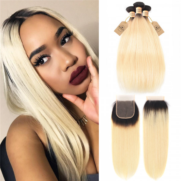 1b 613 Color Ombre Hair Straight Bundles With Closure On Sale Wigginshair
