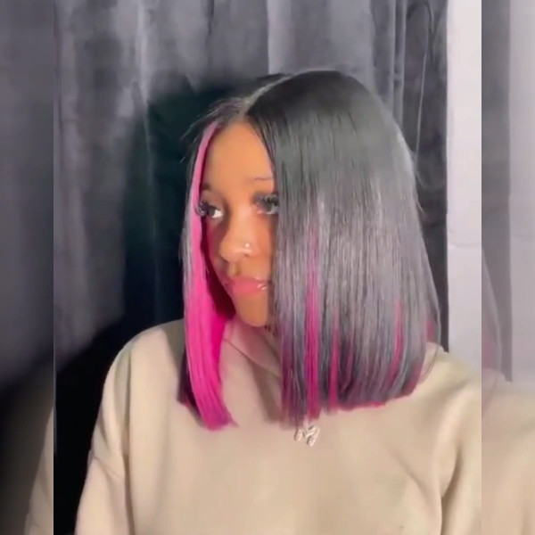 Black Wig With Pink Highlights Straight Bob Wigs Human Hair -Wigginshair