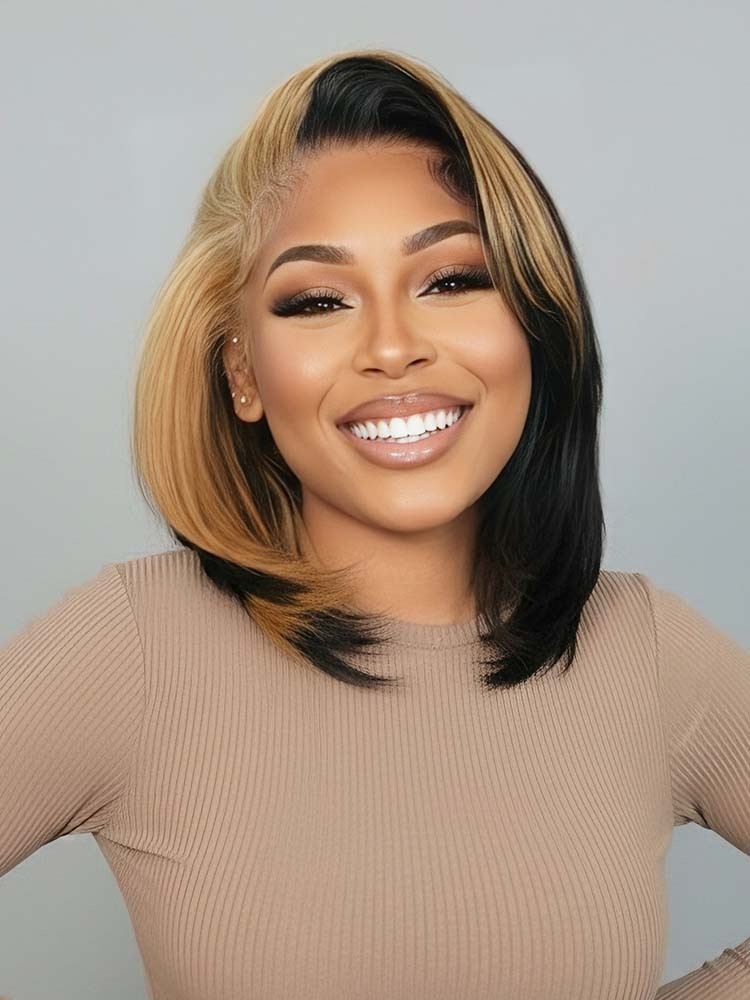 Ready To Wear Honey Blonde Skunk Stripe Human Hair 13x4 Lace Frontal ...