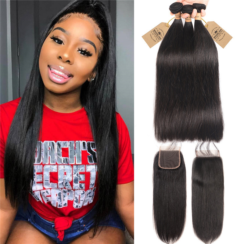 Peruvian Hair Bundles Straight Hair With 44 Closure 3 Bundles Deals