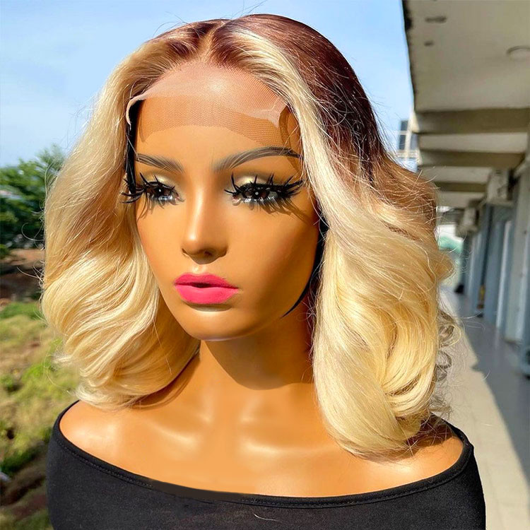 4/613 Ombre Bob Wigs 613 Blonde Bob Wig With Brown Roots Wigginshair