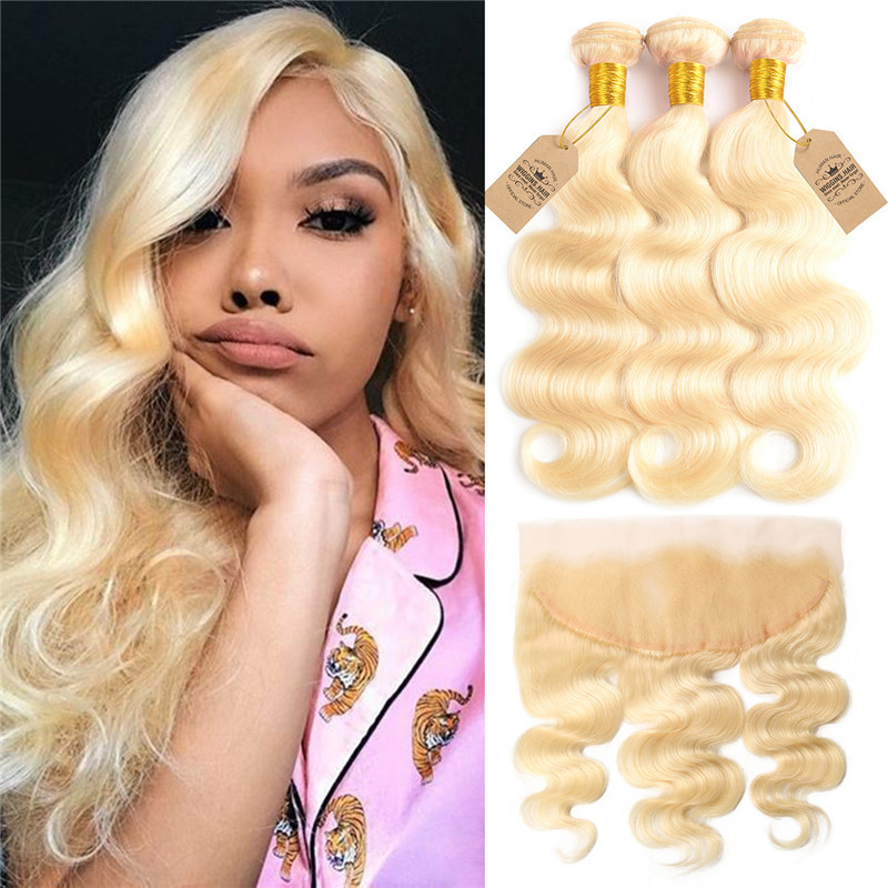 Blonde Hair 613 Color Human Virgin Hair Body Wave With Lace