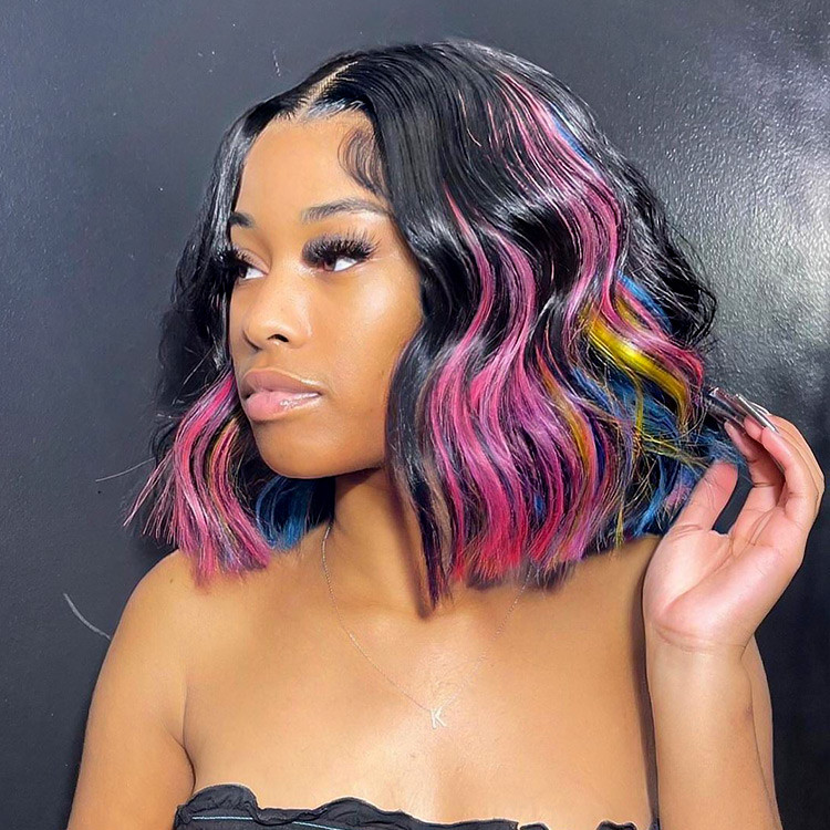 Colored Bob Wigs Human Hair Customized Mixed Color Wigs Wiggins Hair
