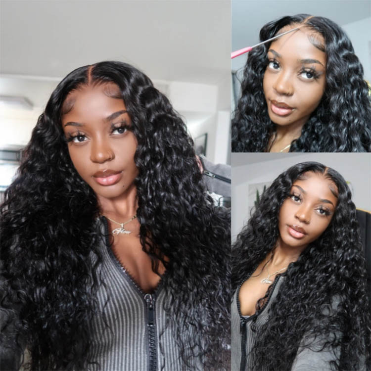 Water Wave 5x5 Closure Wigs Natural Wave Human Hair Lace Front Wigs ...