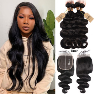 body wave bundles with closure 6x6