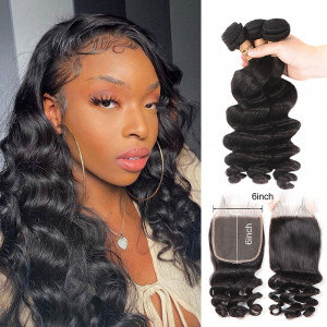 Loose Wave Bundles with 6*6 Lace Closure