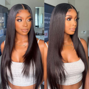 WIGGINS Layered Lace Front Wigs Straight Human Hair Medium Length Layered Wigs