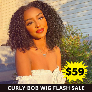 Flash Sale-Curly 4x4 Human Hair Bob Wigs Short Blunt Cut Wigs For Sale