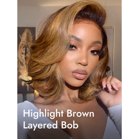 Highlights Blonde Layered Bob Straight 13x6 Lace Frontal Human Hair Wigs