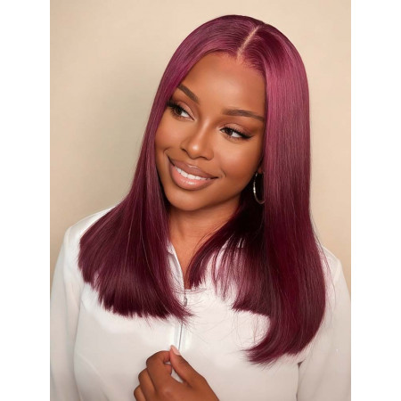 Ready to Wear 4x4 Lace Burgundy Bob Straight Human Hair Wig