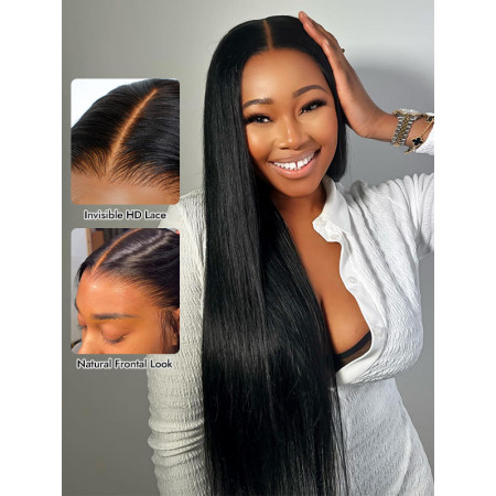 Straight 13x4 Undetectable HD Lace Frontal Wigs Human Hair 180% Density