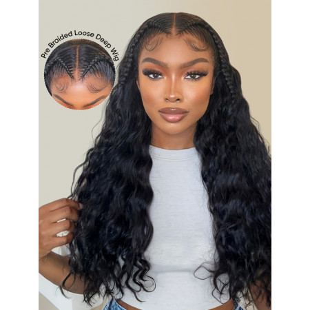 Ready & Go Wigs Loose Deep Braided HD Lace Front Wigs Pre-Everything Glueless Braided Wig Human Hair