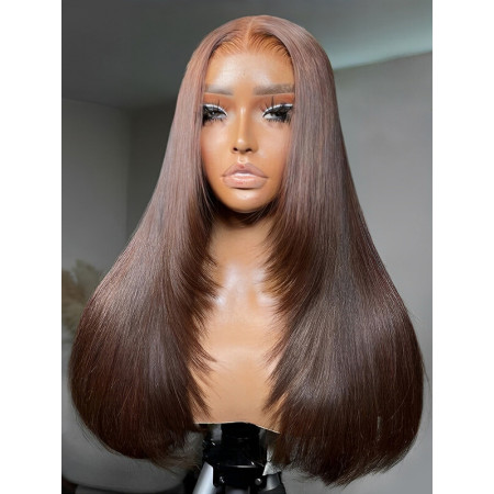#4 Dark Brown Straight Layered Pre Plucked 7x5 Lace Front Glueless Wig