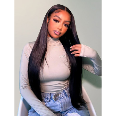 New HD Lace Wigs Human Hair Bone Straight Ready To Go Lace Front Wigs 180% Density