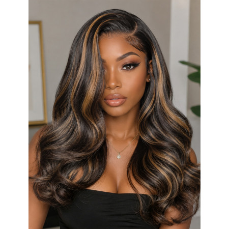 Pre-Styled C Part Highlight Ash Blonde Layered Wavy 5x9 & 13x4 Lace Front Ready To Go Wig