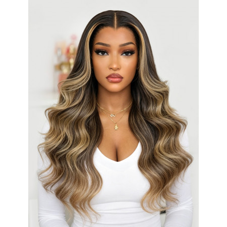 M-Shaped Hairline Skunk Stripe Highlight Body Wave 13x4 Lace Frontal Ready To Go Wigs