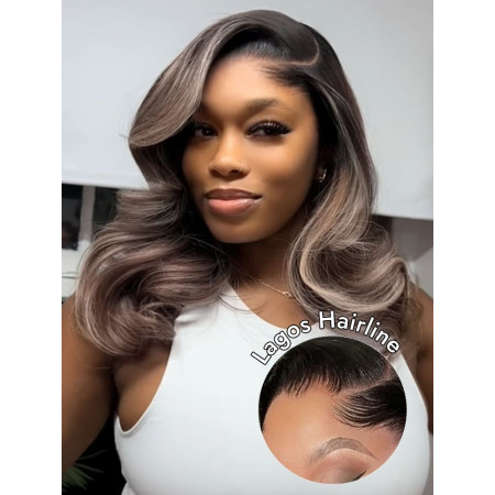 Lagos Hairline Highlight Ombre Brown Loose Body Wave 13x6 HD Lace Frontal Ready And Go Wig