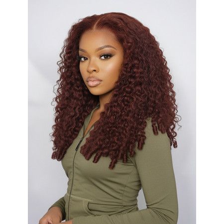 Reddish Brown Burmese Curly 13x4 Drawstring Ready To Go Lace Wig With Finger Coils