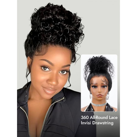 Water Wave 360 Lace Wig With Invisible Draw String Ready To Go Human Hair