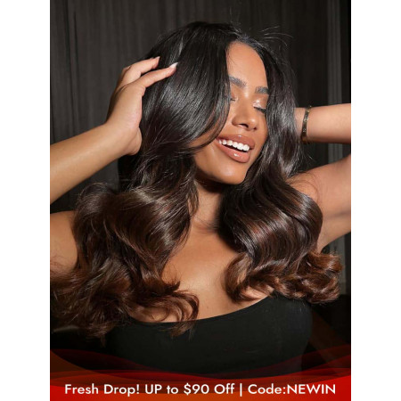 Natural Black To Chestnut Brown Ombre loose Wave 6x8 Ready To Go Lace Closure Full Desnity Wig