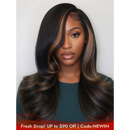 Pre-Styled C Part Highlight Ash Blonde Layered Wavy 5x9 & 13x4 Lace Front Ready To Go Wig