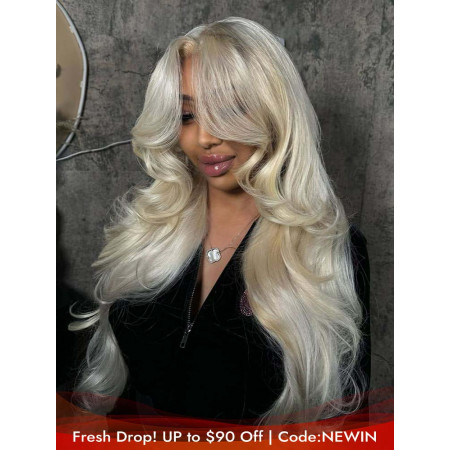 Stylish 613 Blonde Layered Curtain Bangs Body Wave 5x7 Lace Front Ready To Go Wig