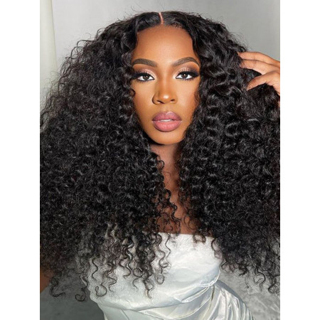 Fluffy Burmese Curly Wave 2x6 Invisible HD Lace Closure Ready To Go Wigs Density 200% Virgin Hair 