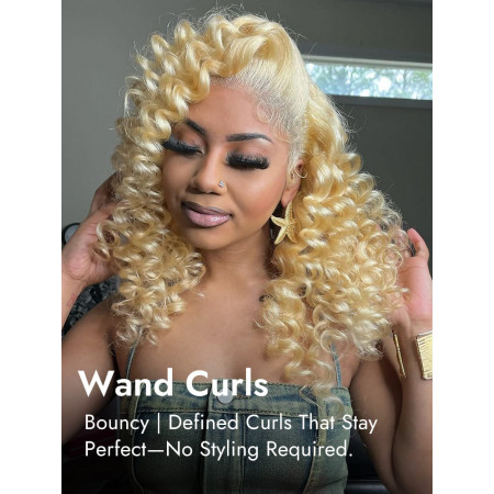 #613 Blonde Bouncy Wand Curls 13x6 & 6x8 Lace Front  Ready And Go Human Hair Wigs 