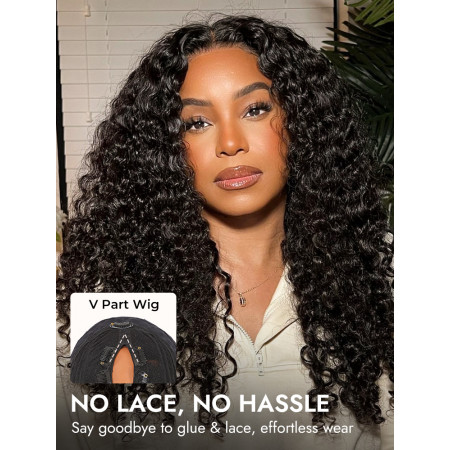 Wiggins V Part Wigs Curly Human Hair Middle Part Wigs No Glue No Leave Out