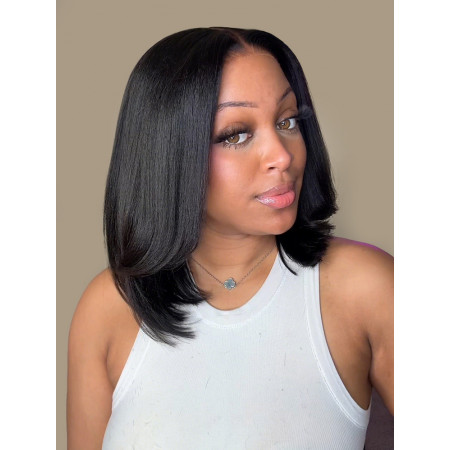 Chic Layered Light Yaki Straight Natural Black & Dark 99J Bob 5x7 Ready To Go Lace Glueless Wig