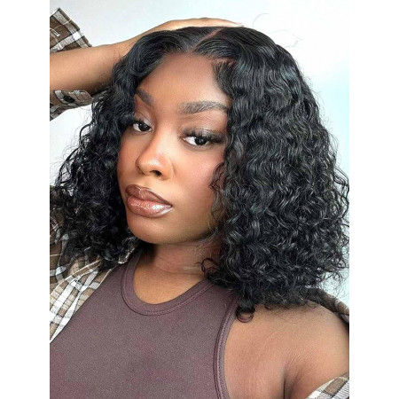 Deep Wave Human Hair Curly Bob 13x4x1 Lace Front 180% Density Wigs Flash Sale