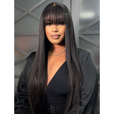 Glueless Straight 4x4 Ready To Go Wig With Bangs Affordable Human Hair High Quality Wigs 