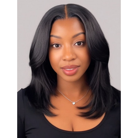Chic Layered Light Yaki Straight Natural Black & Dark 99J Bob 5x7 Ready To Go Lace Glueless Wig