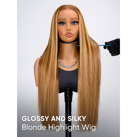 Light Brown with Blonde Highlight Straight 13x4 Lace Front Wigs