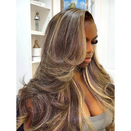 Cool Balayage Blonde Highlights Layered 13x4 Ready To Go Glueless Wig With Kash Doll Curls
