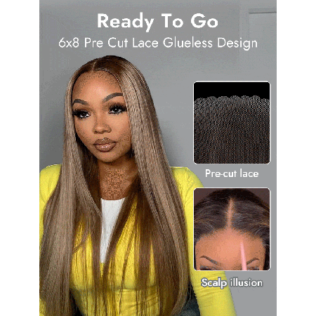 Balayage Honey Blonde Straight 6x8 Transparent Lace Closure Ready To Go Glueless Wig
