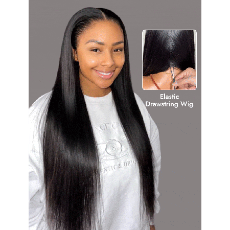 Ready To Go Drawstring Lace Front Wigs with Pre Bleached Glueless Straight Human Hair