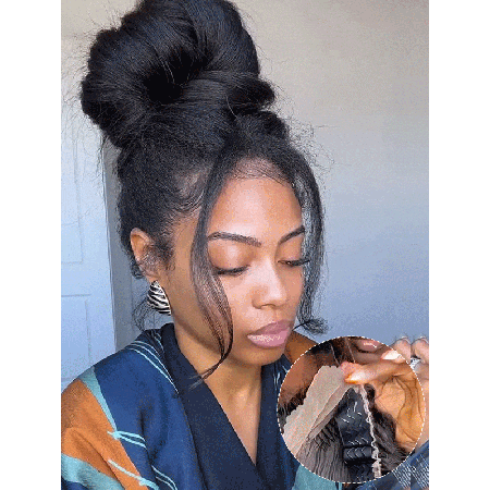 Invisible Drawstring Wigs Yaki Straight Transparent Lace 360 Lace Frontal with Baby Hair Around