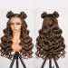 dark brown double buns hair