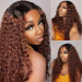 Wear And Go Wig-Deep Curly Dark Brown Auburn Hair With Brown Roots
