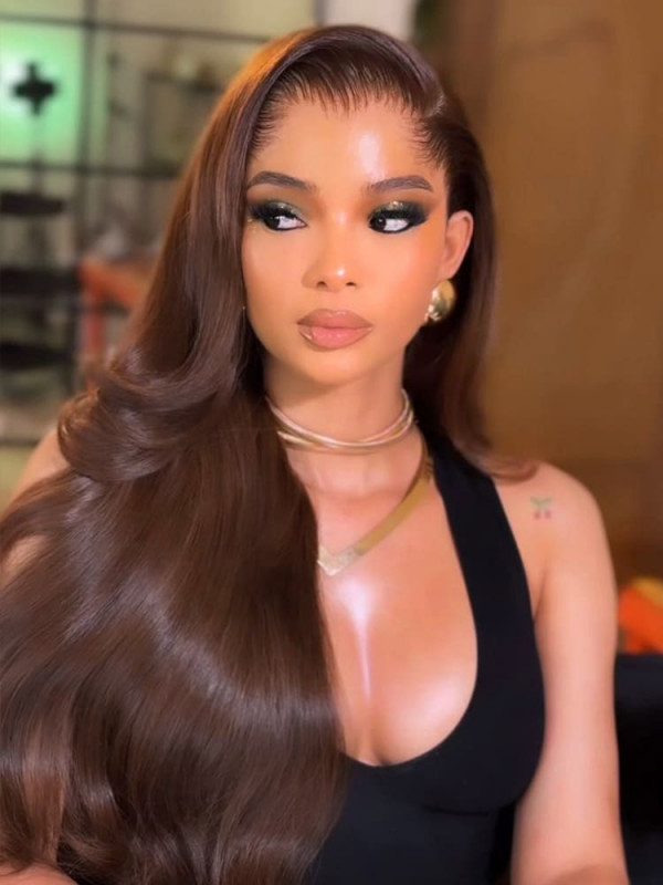 Parting Max Lagos M Shaped Hairline 13x6 HD Lace Frontal Chocolate Brown Straight Human Hair Wigs