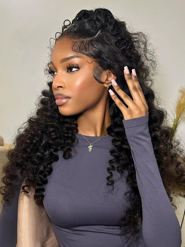 Bouncy Boba Wand Curls On Wig With Voluminous Density Pre-Plucked Pre Cut 7x5 13x4 Ready To Go Lace Wigs