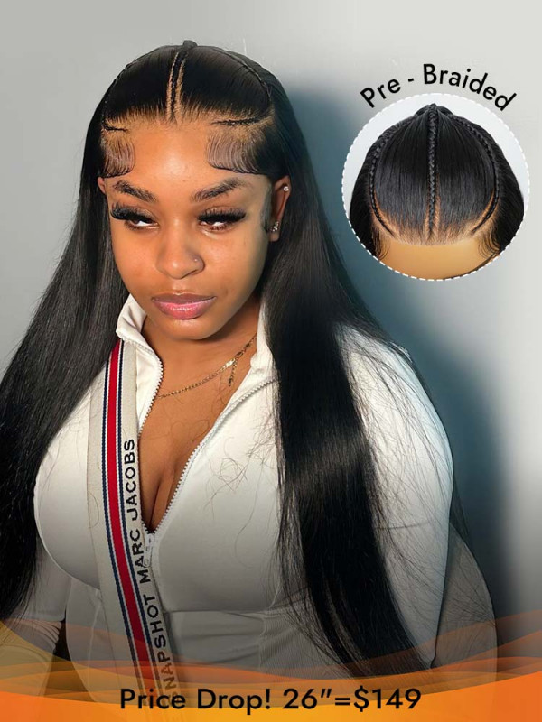 [26"=$149.99] Pre Braided Straight 13*4 Lace Frontal Ready To Go Wig