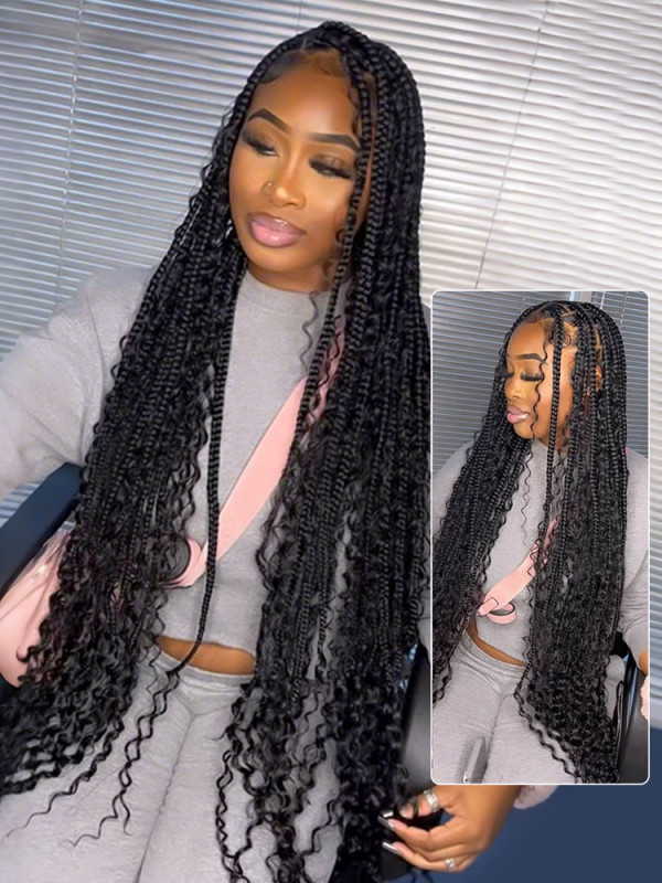 Cheap Synthetic Knotless Box Braid Lace Wigs With Curls  display picture 2