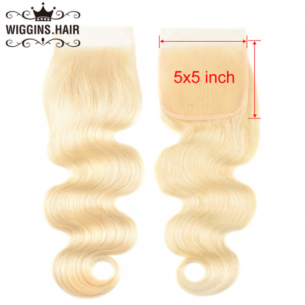613 Blonde Hair 4 Bundles With 5*5 Lace Closure Brazilian Body