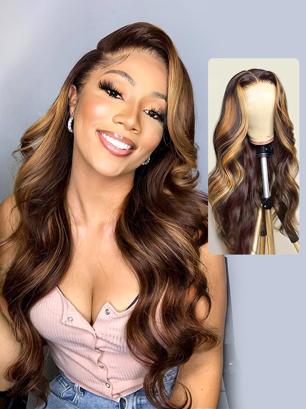 Ready And Go Wig-Colored Human Hair Wigs Highlight Ombre Lace Front Wigs For Women 180% Density