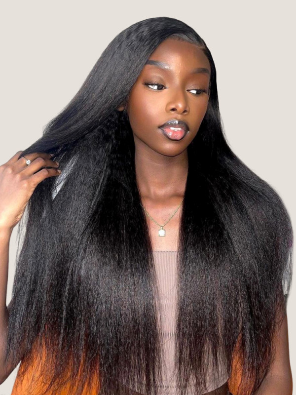 Kinky Straight U Part Wigs Human Hair Yaki Straight V Part Wigs For Sale